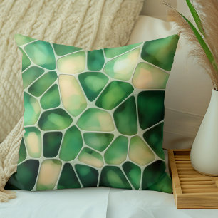 Cojín Decorativo Patrón Voronoi de color de agua verde y vainilla