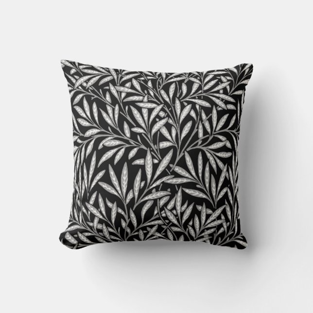 Cojín Decorativo Patrón William Morris Willow, blanco y negro (Anverso)