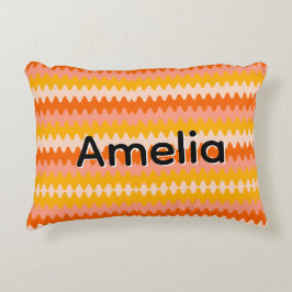 Cojín Decorativo Patrón Zig Zag Moderno Amarillo, Naranja y Blanco