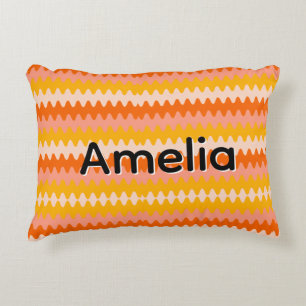 Cojín Decorativo Patrón Zig Zag Moderno Amarillo, Naranja y Blanco