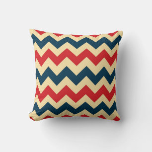 Cojín Decorativo Patrón zigzag azul oscuro y rojo Chevron