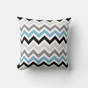 Cojín Decorativo Patrón Zigzag de Chevron Gris Negro y Azul Oscuro