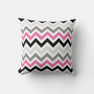Cojín Decorativo Patrón Zigzag de Chevron Gris Rosa Negro