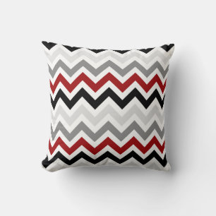 Cojín Decorativo Patrón Zigzag del Chevron gris negro oscuro rojo