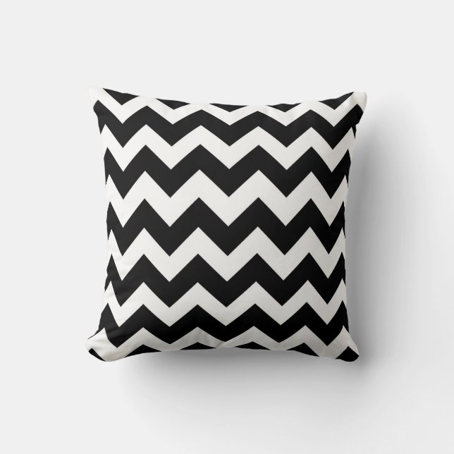 Cojín Decorativo Patrón Zigzap de cheurón blanco negro (Anverso)