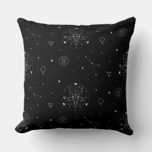 Cojín Decorativo Patrón Zodiaco Tauro en Blanco y Negro