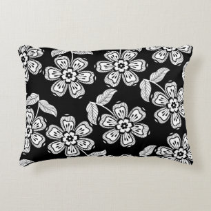 Cojín Decorativo Patrona de flores de doodle en blanco y negro, abs