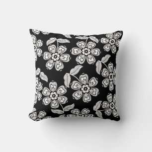 Cojín Decorativo Patrona de flores de doodle en blanco y negro, abs