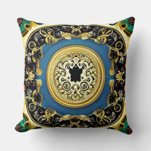 Cojín Decorativo Patrones circulares vibrantes azules y dorados