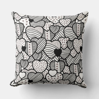 Cojín Decorativo Patrones de corazones blancos negros pequeños