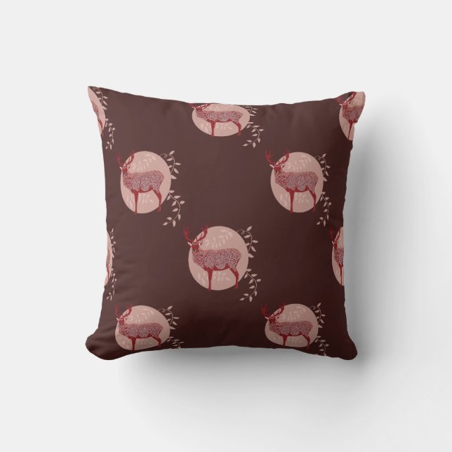 Cojín Decorativo Patrones de Elk Rojo (Anverso)