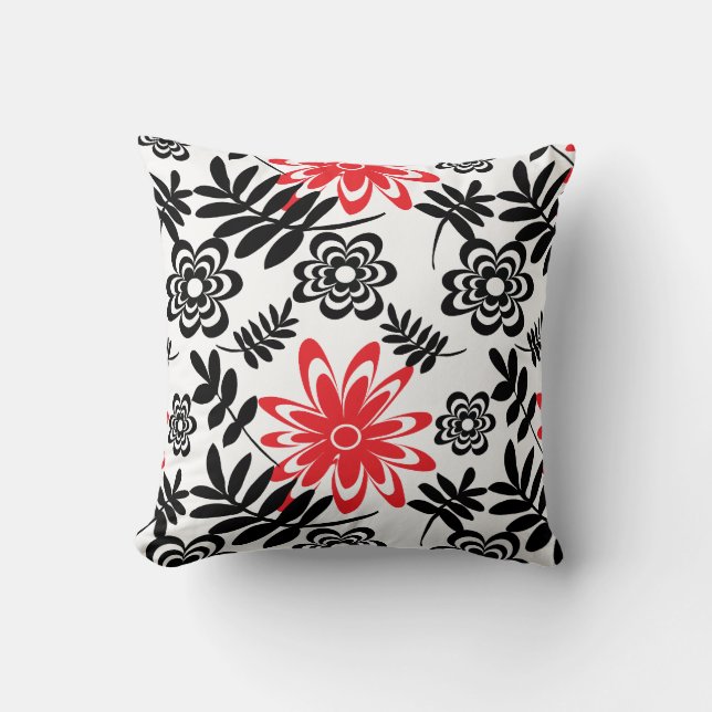 Cojín Decorativo patrones de flora roja negra (Anverso)