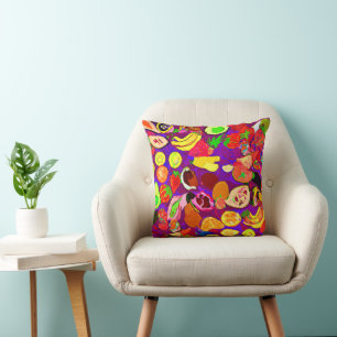 Cojín Decorativo Patrones de frutas tropicales pintando arte. Compr