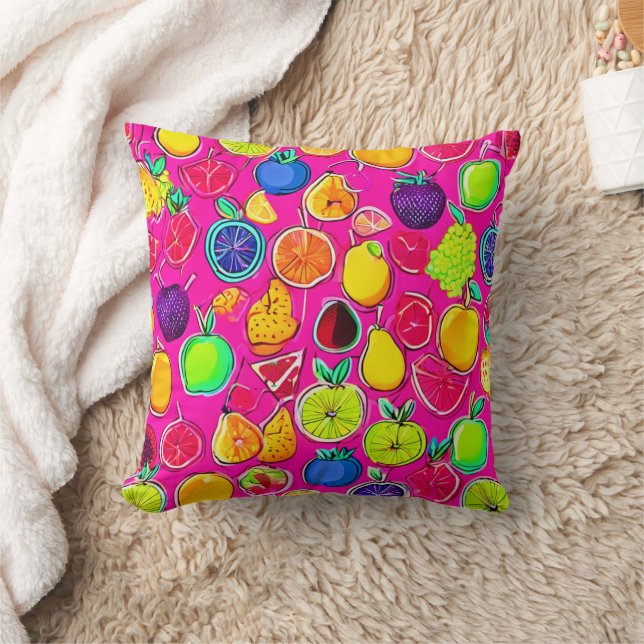 Cojín Decorativo Patrones de fusión de frutas vibrantes (Manta)