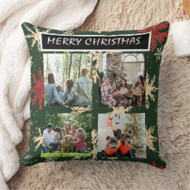 Cojín Decorativo Patrones de Navidad Verdes  4 Foto Collage