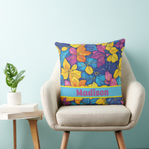 Cojín Decorativo Patrones de nombre personalizados de acuarela flor