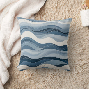 Cojín Decorativo Patrones de ondas minimalistas en una paleta azul 