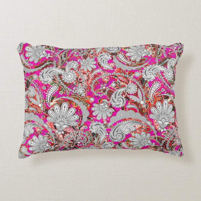 Cojín Decorativo Patrones de paisajes rosa blanco (Anverso)