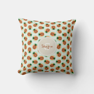 Cojín Decorativo Patrones de piña marrones y menta retro con monogr