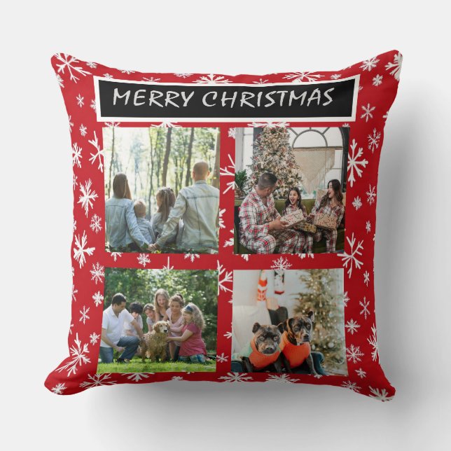 Cojín Decorativo Patrones Navideños Rojos  4 Foto Collage (Anverso)
