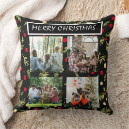 Cojín Decorativo Patrones Negros de Navidad  4 Foto Collage