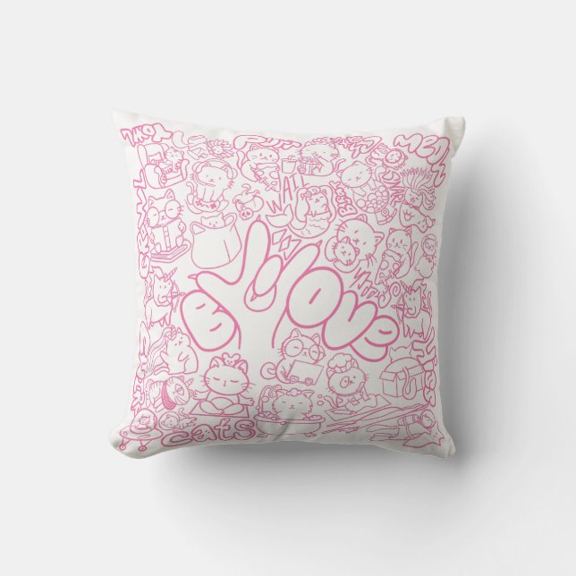 Cojín Decorativo Patten de gato con signo ASL ILY - Diseño ASL (Anverso)