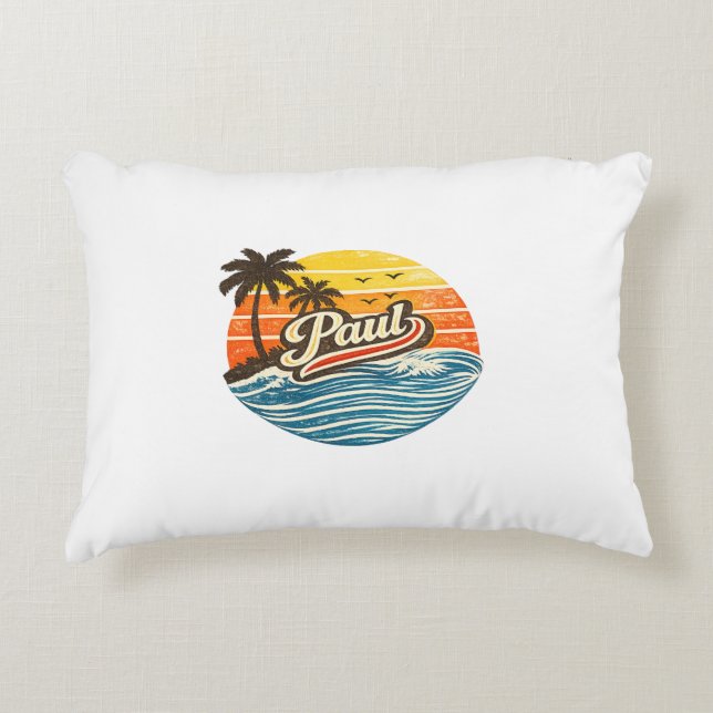 Cojín Decorativo Paul Retro Sunset Name Design (Anverso)