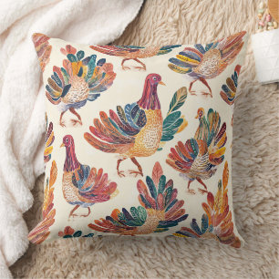 Cojín Decorativo Pavo de Acuarela Caprichoso – Día de Acción de Gra