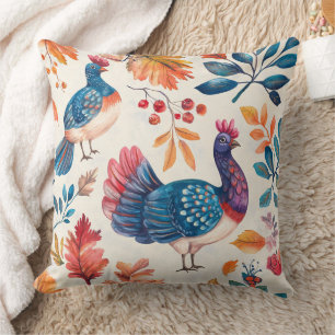 Cojín Decorativo Pavo de Acuarela Caprichoso – Otoño Día de Acción