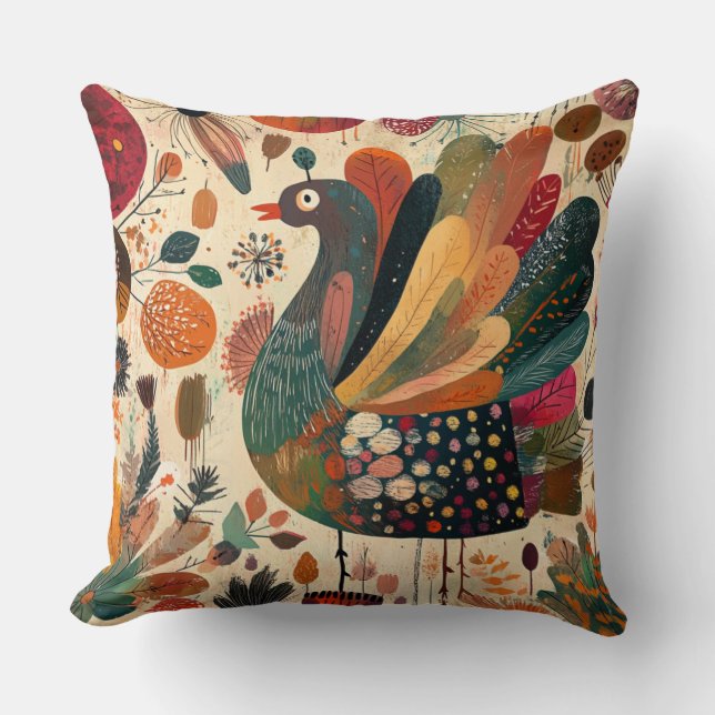 Cojín Decorativo Pavo de otoño retro boho patchwork (Anverso)