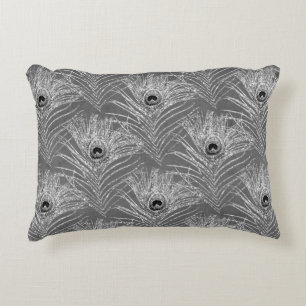 Cojín Decorativo Pavo de pavo real con elegante patrón gris platead