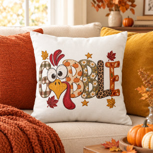 Cojín Decorativo Pavo Divertido Día de Acción de Gracias Plaid Leop