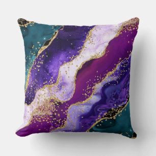 Cojín Decorativo Pavo Real Agata con brillo rosa, morado y azul ver