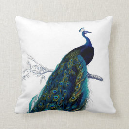 Cojín Decorativo Pavo Real Azul Elegante Vintage