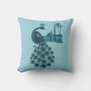 Cojín Decorativo Pavo real azul romántico