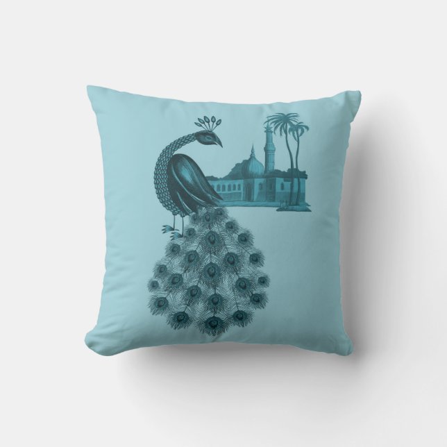 Cojín Decorativo Pavo real azul romántico (Anverso)