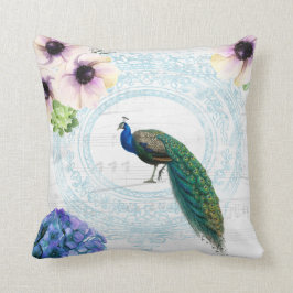 Cojín Decorativo Pavo Real Azul, Rosa y Blanco