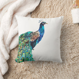 Cojín Decorativo Pavo Real Azul Turquesa Blanco Pájaro