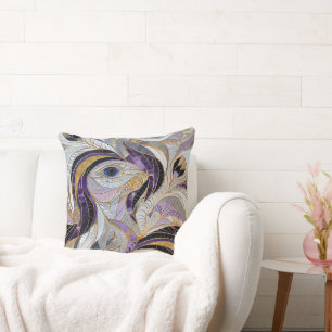 Cojín Decorativo Pavo Real Blanco Lavanda Oro Púrpura