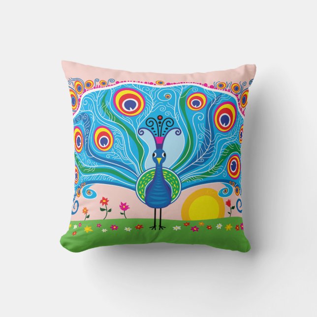 Cojín Decorativo Pavo real con flores (Anverso)
