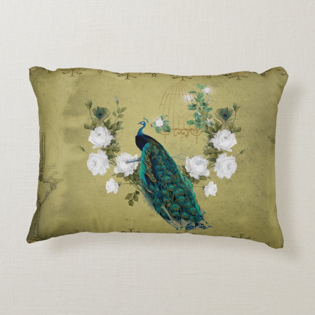 Cojín Decorativo Pavo real con flores (Reverso)