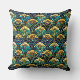Cojín Decorativo Pavo real de vidrio emplomado azul, verde acuático