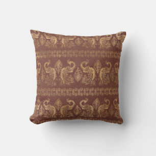 Cojín Decorativo Pavo Real Dorado con Patrón Elegante