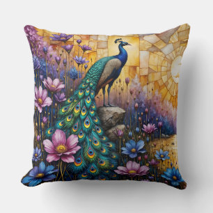 Cojín Decorativo Pavo real en paisaje floral