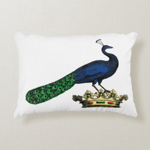 Cojín Decorativo Pavo real estilizado vintage heráldico en corona C