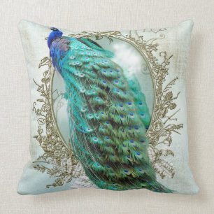 Cojín Decorativo Pavo real lamentable de la turquesa