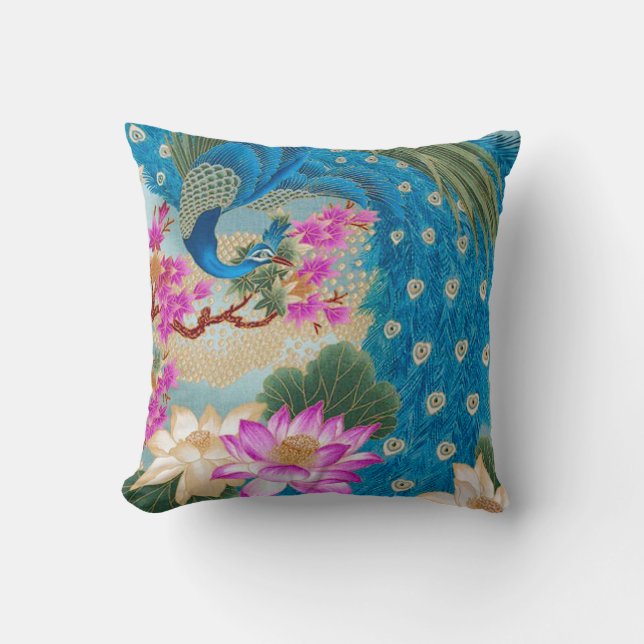 Cojín Decorativo Pavo real Lotus (Anverso)