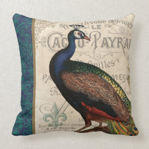 Cojín Decorativo pavo real moderno del francés del vintage