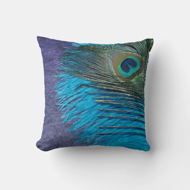 Cojín Decorativo Pavo real púrpura y verde azulado (Anverso)