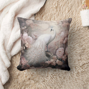 Cojín Decorativo Pavo Real Romántico y Flores Rosa Rubor